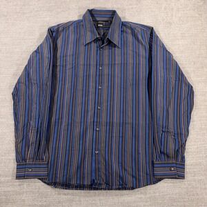 Hugo Boss Striped Button‎ Down Mens XL Blue Orange Excellent Long Sleeve Shirt